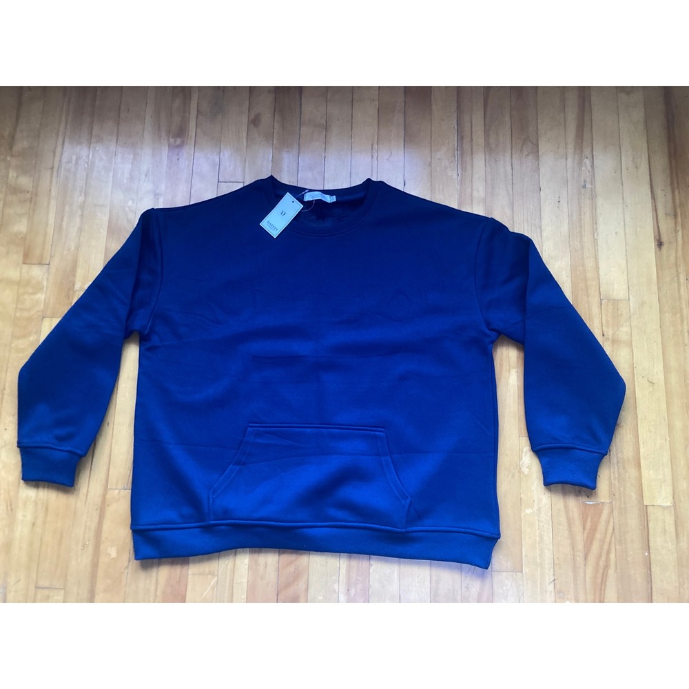 Dazevt Royal Blue Plush Lined Crew Neck Sweatshirt Kangaroo Pocket 2XL NWT